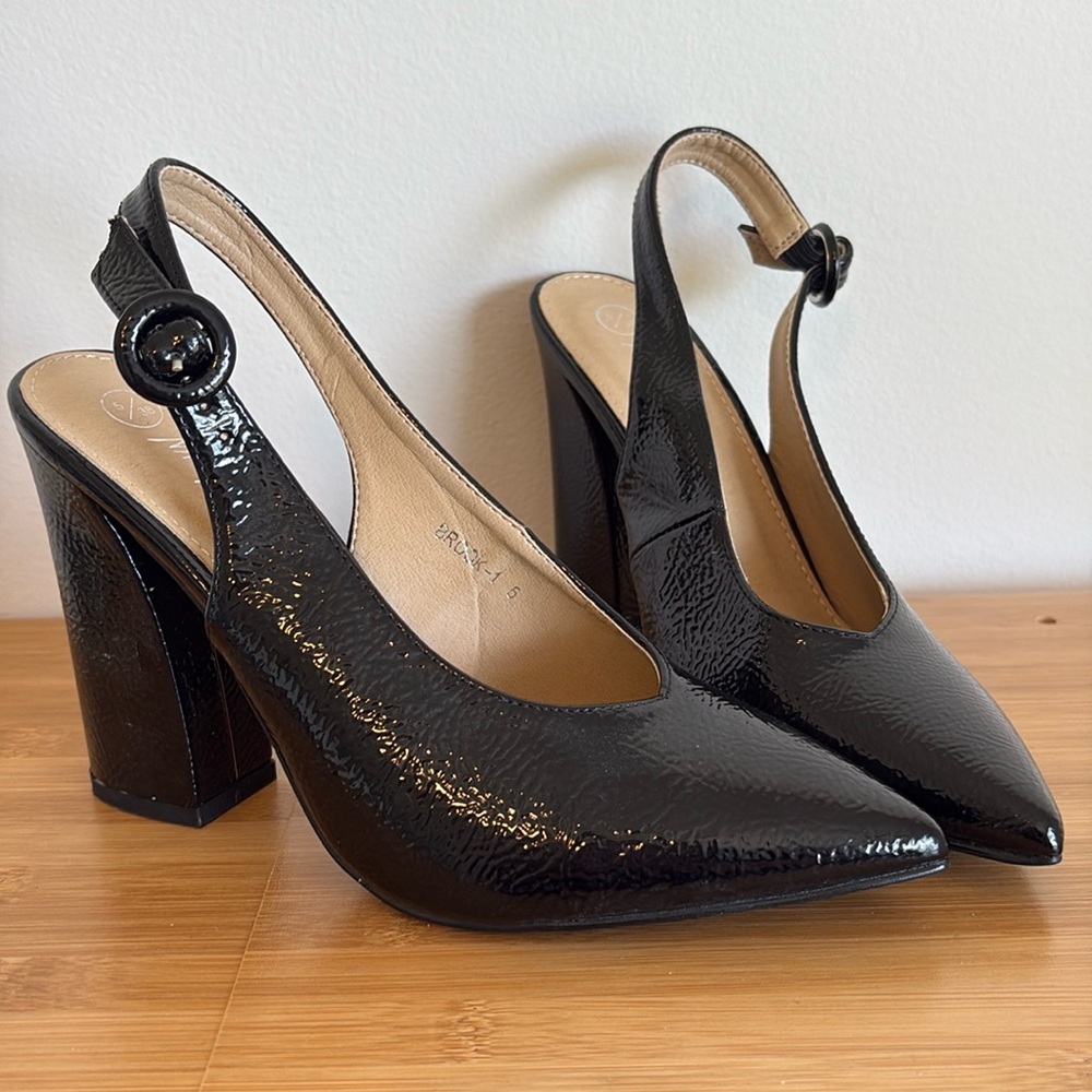 Nasty Gal Slingback For Good Faux Leather Heels in Black